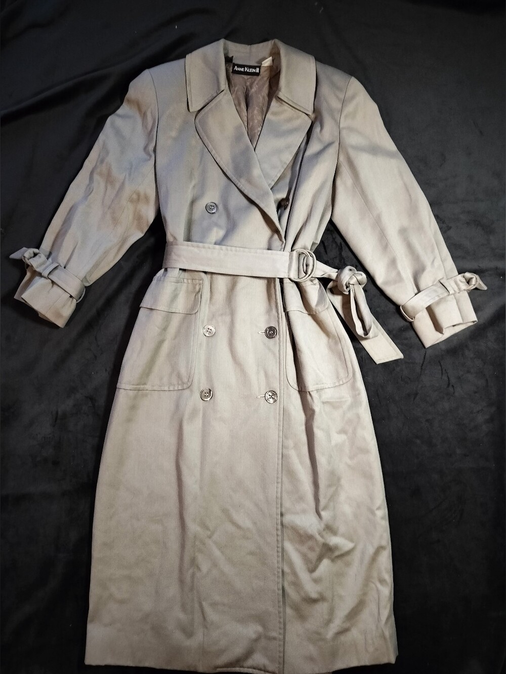 Vintage Anne Klein II 100% Wool Trench Coat Made in USA Union Tag Women's Size 4